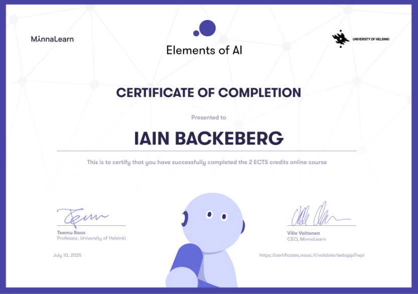 Elements of AI Certificate